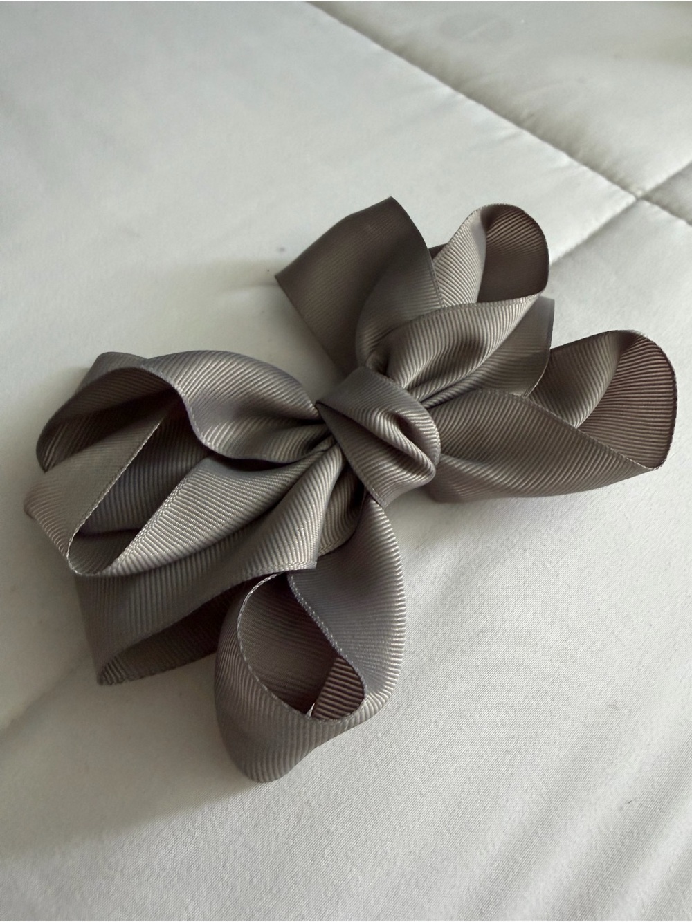 Classic Large Grosgrain Hair Bow Clip in Taupe - Women Accessories